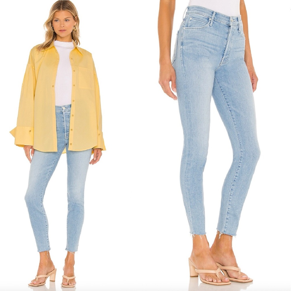 Mother‎ Stunner Ankle Fray Jeans 32 Crafty Side Blue Denim High Rise Button Fly
